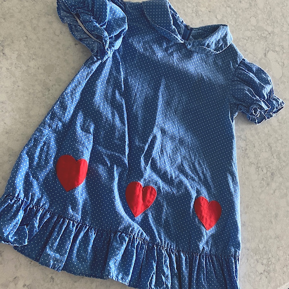 1970s 2T baby girl heart dress red white blue by Fischel Boho hippie polka dot